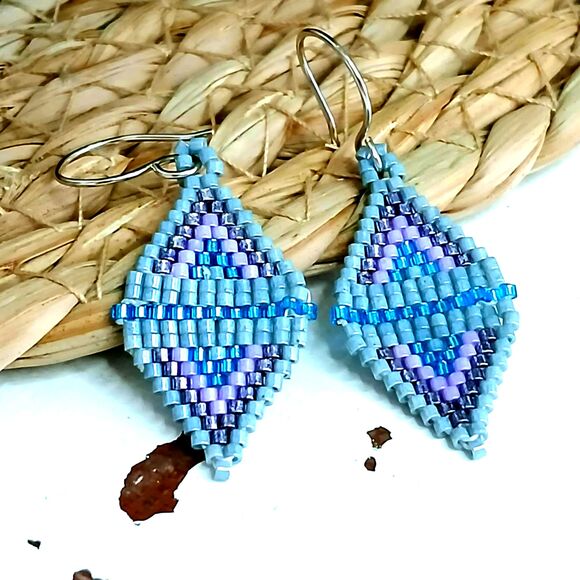 Boho Chic Beaded Dangle Earrings, Seed Bead No Fringe, 2" - Picture 2 of 5